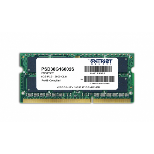 Памет за лаптоп Patriot 8GB SODIMM, DDR3, 1600MHz, CL11, 1.5V (PSD38G16002S)-0